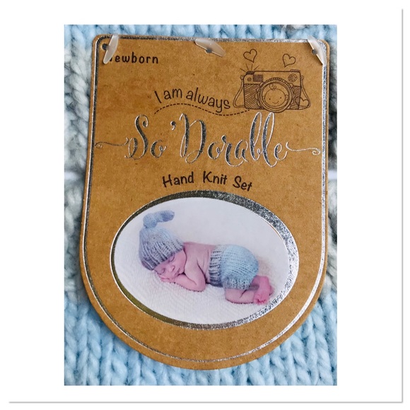 So’ Dorable Hand Knit Newborn Set Blue Gray Trim Size Newborn - Picture 4 of 5